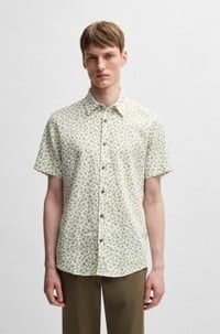 Slim-fit shirt in floral-print stretch linen