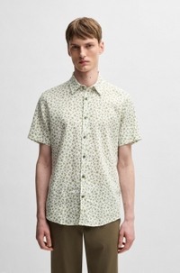 Slim-fit shirt in floral-print stretch linen