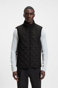 Down-filled gilet with welded-logo pattern