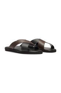 Faux-leather slides with two-tone straps