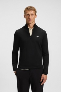 Zip-neck cotton sweater with logo print