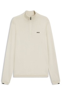Zip-neck cotton sweater with logo print