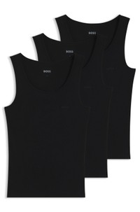 Three-pack of cotton underwear vests with embroidered logos