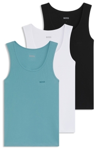 Three-pack of cotton underwear vests with embroidered logos