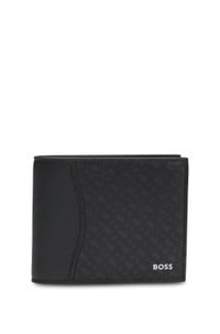 Structured trifold wallet with monogram pattern