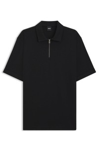 Zip-neck polo shirt with piqué weave