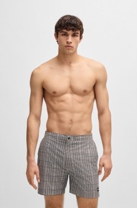 Micro-print swim shorts with logo badge