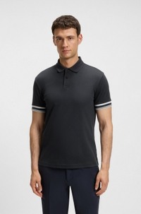 Slim-fit polo shirt in cotton with striped cuffs
