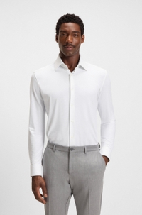 Slim-fit shirt in structured performance-stretch jersey