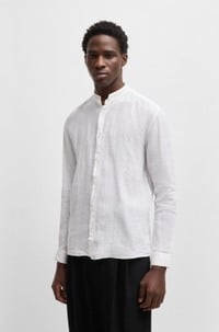 Slim-fit linen shirt with stand collar