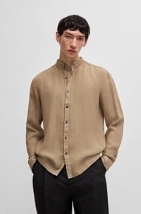 Slim-fit linen shirt with stand collar