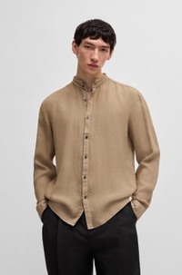 Slim-fit linen shirt with stand collar