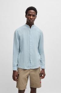 Slim-fit linen shirt with stand collar