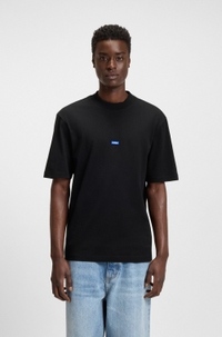 Regular-fit cotton-jersey T-shirt with blue logo patch