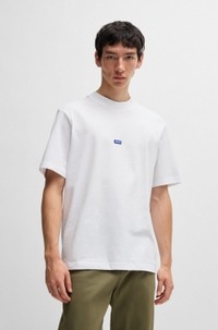 Regular-fit cotton-jersey T-shirt with blue logo patch