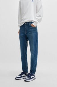 Tapered-fit jeans in mid-blue stretch denim