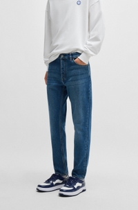 Tapered-fit jeans in mid-blue stretch denim