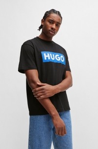 Cotton-jersey T-shirt with blue logo print