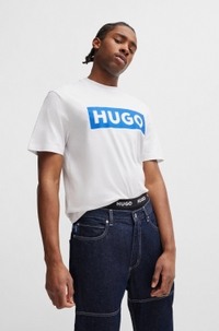 Cotton-jersey T-shirt with blue logo print