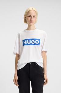 Cotton-jersey T-shirt with blue logo print