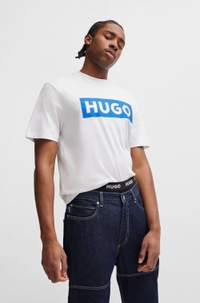 Cotton-jersey T-shirt with blue logo print