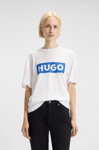 Cotton-jersey T-shirt with blue logo print