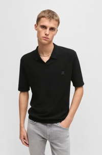 Cotton-blend knit polo with Johnny collar