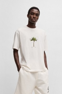 Cotton-jersey T-shirt with palm-tree print