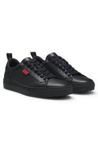 Faux-leather trainers with red logo flag