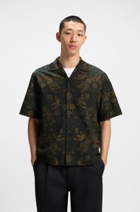 Oversized-fit shirt in printed cotton poplin