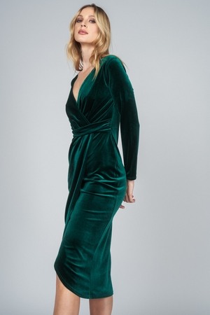 Green Velvet Wrap Party Dress