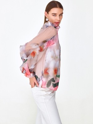FLOWER PRINT PINK SHIRT WITH BELL BOTTOM PANT SET main image 0