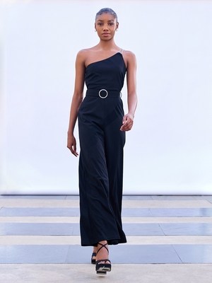 Long Sleeve One Shoulder Jumpsuit Black S