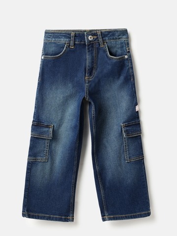 United Colors of Benetton Solid Wide Leg Fit Cargo Lurex Tape Denim Jeans