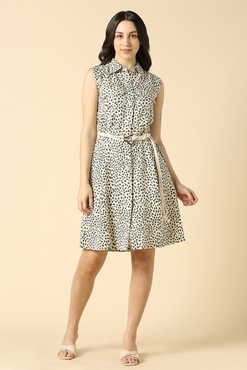 Women Beige Print Casual Dress