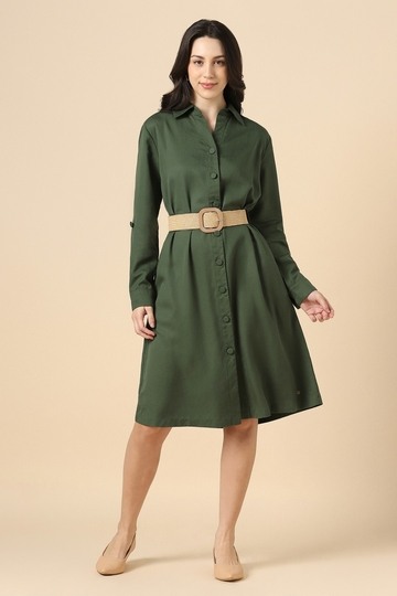 Women Green Solid Casual Dress