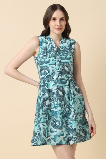 Women Blue Printed Casual Dress