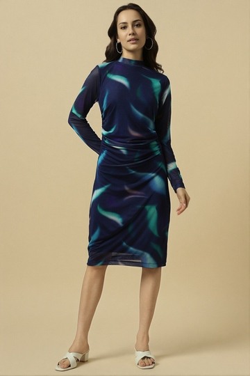 Women Navy Printed Casual Dress