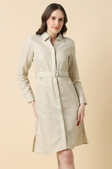 Women Beige Solid Casual Dress