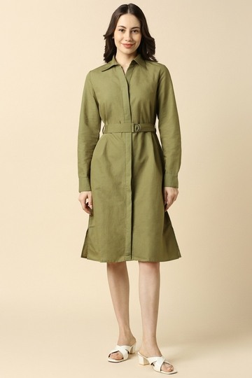 Women Olive Solid Casual Dress