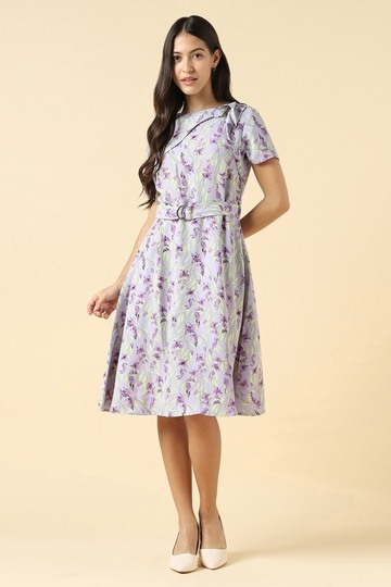Women Lilac Print Casual Dress