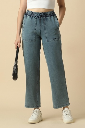 Women Blue Solid Casual Trousers