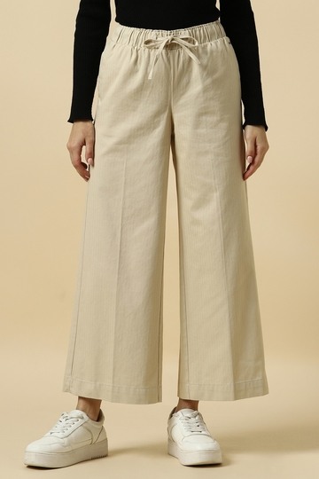 Women Beige Contemporary Fit Textured Casual Trousers