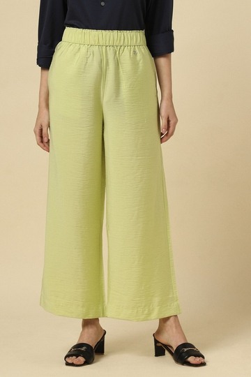 Women Green Regular Fit Textured Casual Trousers