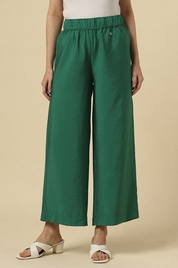 Women Green Regular Fit Textured Casual Trousers