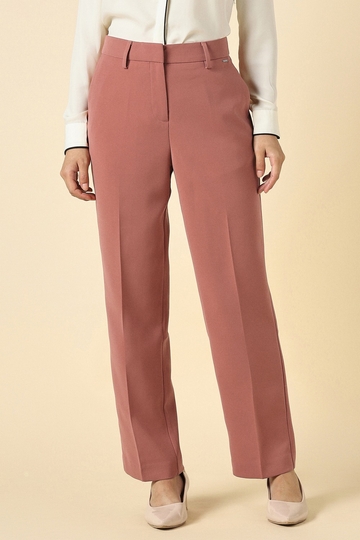 Women Peach Solid Formal Trousers