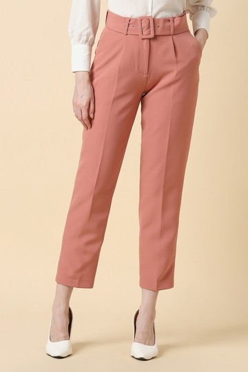 Women Peach Solid Formal Trousers