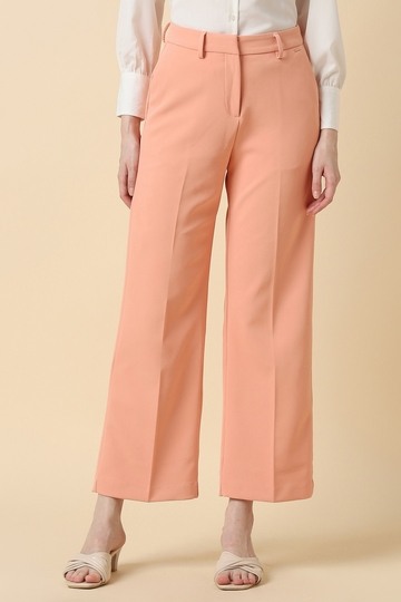Women Peach Solid Formal Trousers