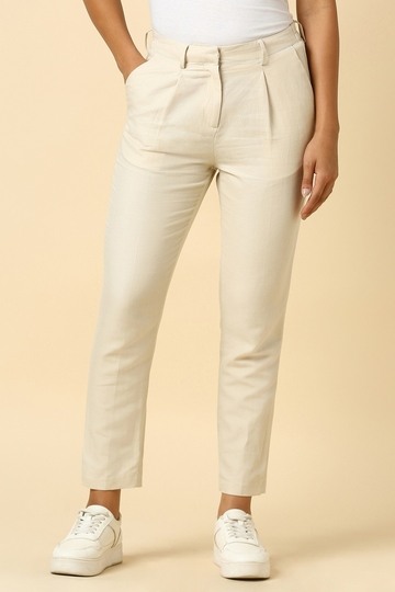 Women Beige Solid Casual Trousers