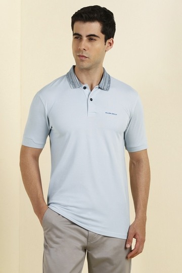 Men Grey Solid Polo Neck T-shirt